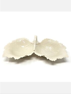 Vintage Lenox Ceramic Double Leaf Candy Condiment Dish